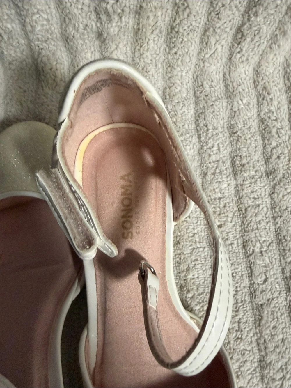 Kids Glitter Ankle-Strap Flats in Cream